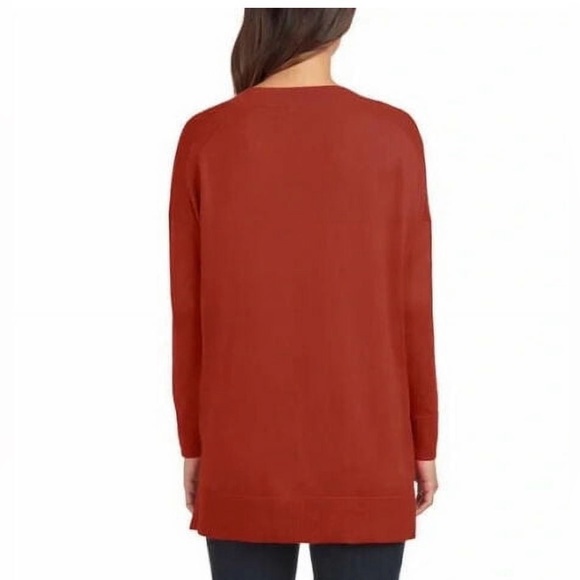 Matty M Women's L/S V-Neck Side Slits Tunic Pullover Sweater Brick color, Size L - Picture 2 of 9